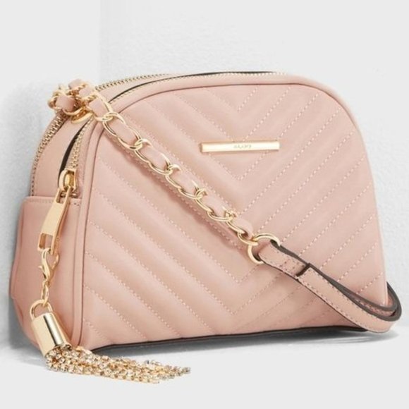 Like new Aldo Quilted Pink/ Nude dorolora crossbody bag with crystal decor - Picture 1 of 5